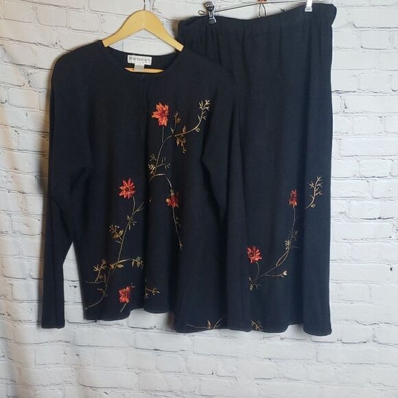 Vintage Floral Cardigan Sweater and Skirt - Picture 1 of 11